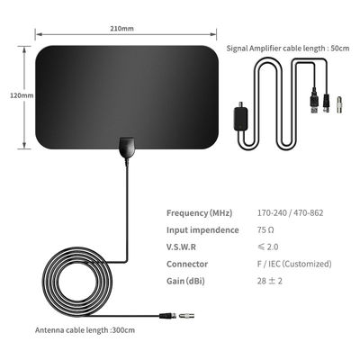 4k Boster Uhf Flat Hd Indoor Digital Cable Adapter Female Tv Antenna for Clear Reception