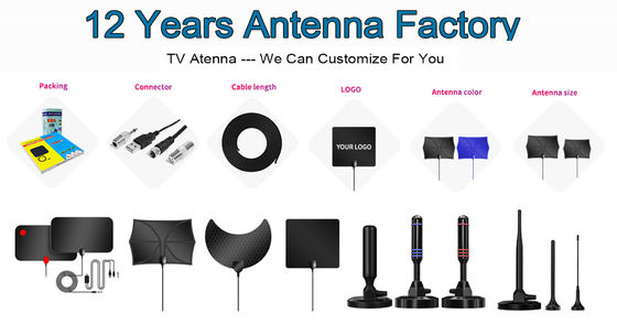 IEC/F Male Connector ABS Indoor Black Digital TV Antenna for Clear Digital Signals