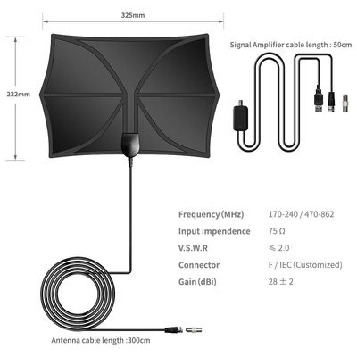 V.S.W.R ≤1.5 Indoor HD Digital TV Antenna with Long Range UHF DVB T2 and Amplifier