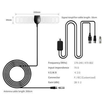 V.S.W.R ≤1.5 Indoor HD Digital TV Antenna with Long Range UHF DVB T2 and Amplifier