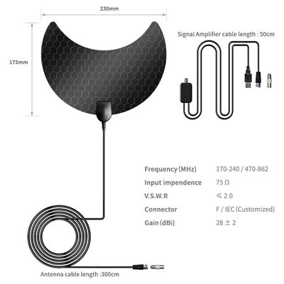 V.S.W.R ≤1.5 Indoor HD Digital TV Antenna with Long Range UHF DVB T2 and Amplifier