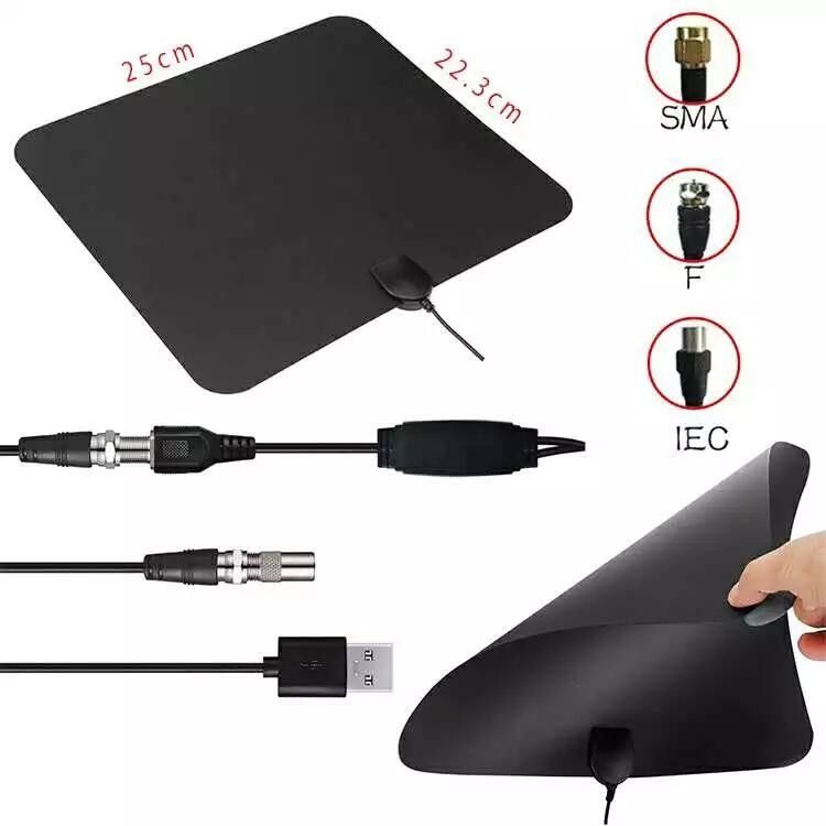 Free Channel TV Antenna with IEC Male Connector and Satellite Receiver in Packing Box